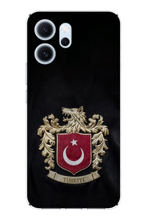 OPPO Reno 14F Uyumlu Türk Sembolü Kurt ve Bayrak Desenli Baskılı Silikon Kılıf