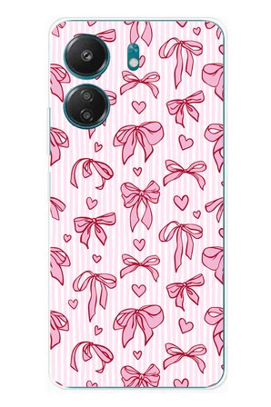 Redmi 13C Uyumlu Pembe Fiyonk ve Kalp Desenli Baskılı Silikon Kılıf