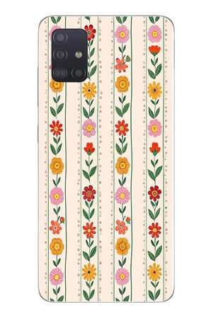 Samsung Galaxy A51 Uyumlu Çiçekler ve Yaprakları Baskılı Silikon Kılıf