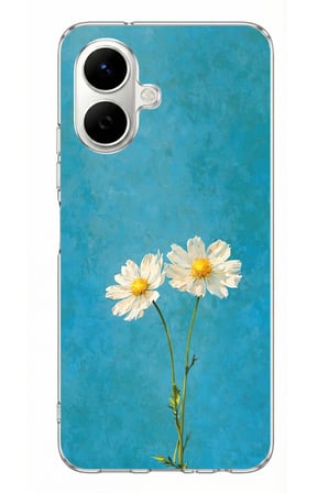 Tecno Spark Go 2 Uyumlu İki Beyaz Çiçek Tasarımlı Turkuaz Baskılı Silikon Kılıf