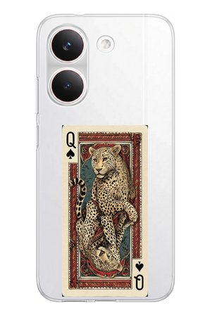 POCO X8 PRO Uyumlu İskambil Kağıdı Tasarımlı Leopar Portre Baskılı Silikon Kılıf