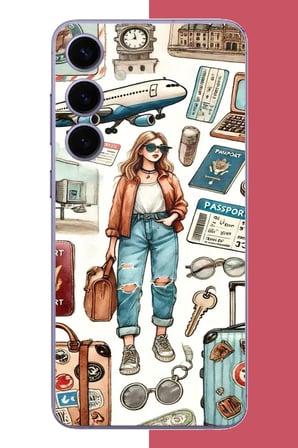 Samsung Galaxy S24 Plus Uyumlu vintage-travel Baskılı Silikon Kılıf