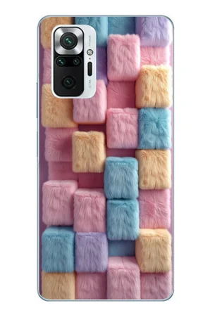 Redmi Note 10 Pro Uyumlu Pembe Tüylü Kareler Baskılı Silikon Kılıf