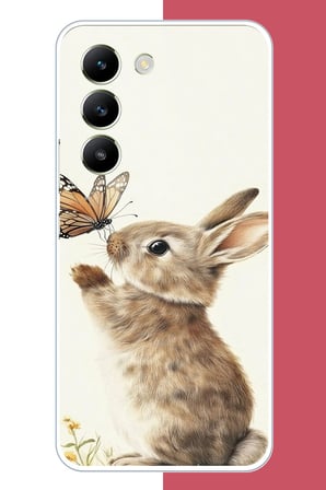Vivo V30 Lite Uyumlu kelebekli tavşan Baskılı Silikon Kılıf