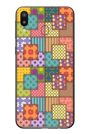 Samsung Galaxy M20 Uyumlu Kare Motifleri Baskılı Silikon Kılıf