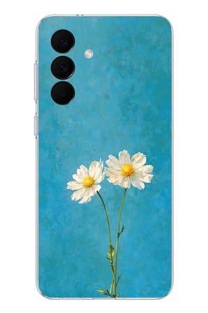 Samsung Galaxy A37 Uyumlu İki Beyaz Çiçek Tasarımlı Turkuaz Baskılı Silikon Kılıf