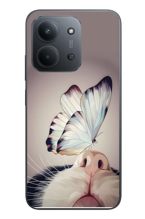 Redmi 15C Uyumlu Kelebekli Kedi Baskılı Silikon Kılıf