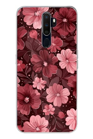 Oppo A5/A9 2020  Uyumlu Pembe ve Bordo Çiçek Desenli Baskılı Silikon Kılıf