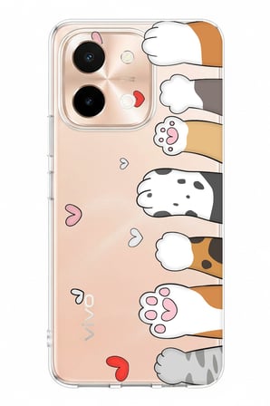 Vivo Y28 Uyumlu Sevimli Kedi Patiler Tasarımlı Baskılı Silikon Kılıf