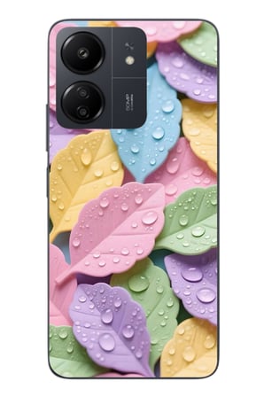 Redmi 13C Uyumlu Pastel Damlalıklı Yapraklar Baskılı Silikon Kılıf
