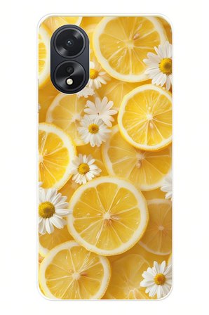 Oppo A38 Uyumlu Limon Dilimleri ve Papatya Desenli Baskılı Silikon Kılıf