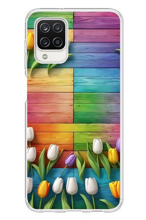 Samsung Galaxy A12 Uyumlu Renkli Laleler Baskılı Silikon Kılıf