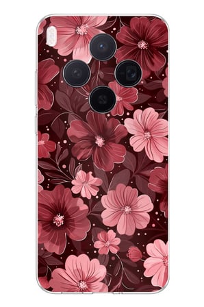 Vivo X300 Uyumlu Pembe ve Bordo Çiçek Desenli Baskılı Silikon Kılıf