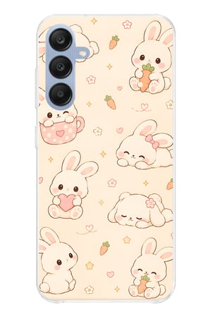 Samsung Galaxy A25 Uyumlu Sevimli Kawaii Tavşan Ve Havuç Desenli Krem Baskılı Silikon Kılıf
