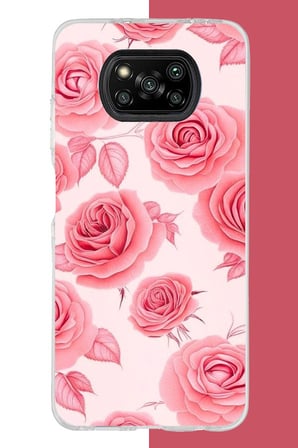 Poco X3-X3 PRO-NFC Uyumlu Pembe Gül Deseni Baskılı Silikon Kılıf