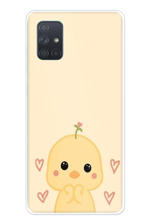 Samsung Galaxy A71 Uyumlu Sevimli Civciv ve Kalp Desenli Baskılı Silikon Kılıf
