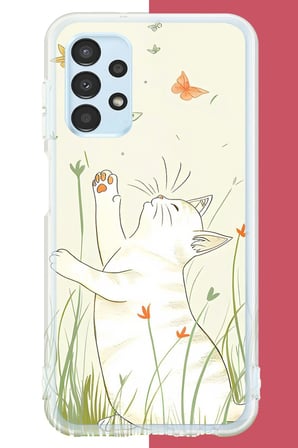 Samsung Galaxy A13 Uyumlu mutlu kedi Baskılı Silikon Kılıf