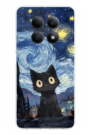 Redmi Note 15 4G Uyumlu Gece Yarısı Kedi Tasarımlı Baskılı Silikon Kılıf