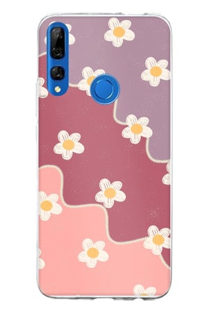 Honor 9X Uyumlu Gül Kurusu ve Lila Tonlu Dalgalı Papatya Baskılı Silikon Kılıf