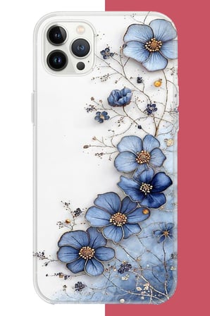 iPhone 12 PRO MAX Uyumlu mavi çiçek Baskılı Silikon Kılıf
