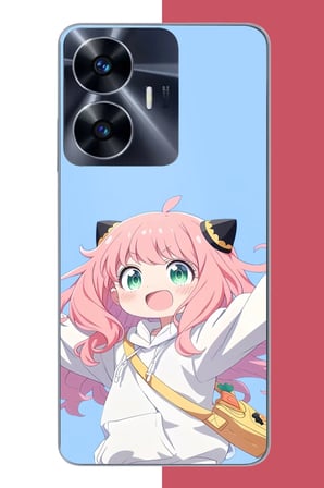 Realme C55 Uyumlu kawaii pembe saçlı kız Baskılı Silikon Kılıf