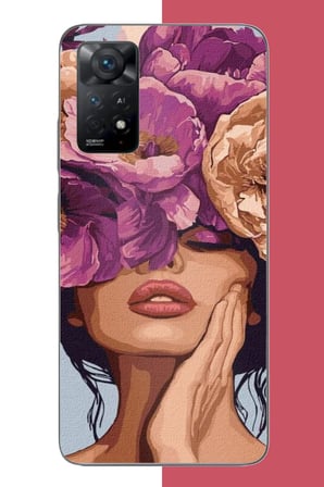 Redmi Note 11E Uyumlu mor çiçekli kadın Baskılı Silikon Kılıf