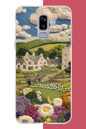 Samsung Galaxy J8-A6 Plus Uyumlu nakışlı bulut ve kasaba Baskılı Silikon Kılıf
