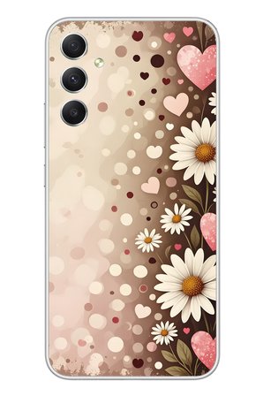 Samsung Galaxy A34 Uyumlu Kalpli Papatya Damlaları Baskılı Silikon Kılıf