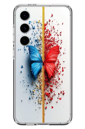 Samsung Galaxy S24 FE Uyumlu Kırmızı Mavi Kelebek Baskılı Silikon Kılıf