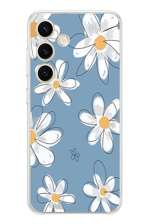 Samsung Galaxy S25 Uyumlu Mavi Papatya Bahçesi Baskılı Silikon Kılıf