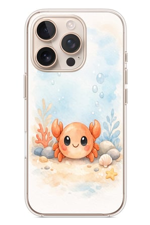 İphone 16 Pro Uyumlu Sevimli Yengeç Baskılı Silikon Kılıf