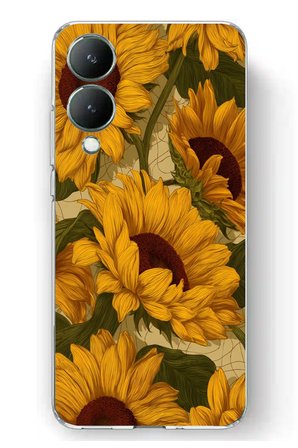 Vivo Y17s Uyumlu Altın Sarısı Ayçiçeği Bahçesi Baskılı Silikon Kılıf