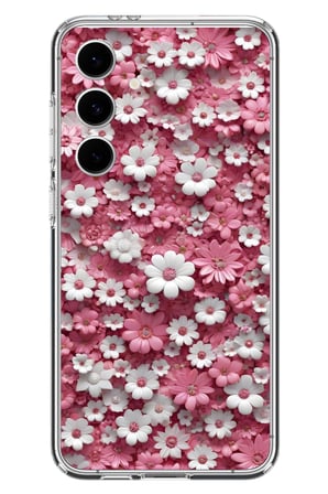 Samsung Galaxy S24 FE Uyumlu Beyaz Pembe Papatyalar Baskılı Silikon Kılıf