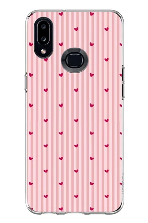 Samsung Galaxy A10S Uyumlu Pembe Çizgili ve Mini Kalp Baskılı Silikon Kılıf