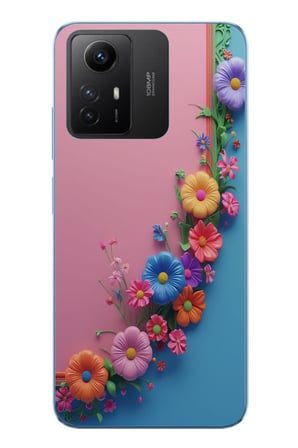 Redmi Note 12S Uyumlu Pembe Mavi Sarmaşık Baskılı Silikon Kılıf