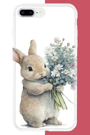 iPhone 7 PLUS-8 PLUS Uyumlu çiçek tutan tavşan.jpeg Baskılı Silikon Kılıf