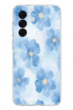 Samsung Galaxy A57 Uyumlu Mavi Çiçekler Baskılı Silikon Kılıf