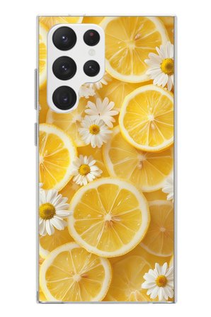 Samsung Galaxy S22 Ultra Uyumlu Limon Dilimleri ve Papatya Desenli Baskılı Silikon Kılıf