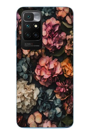 Redmi 10 2022 Uyumlu Koyu Çiçekler Baskılı Silikon Kılıf