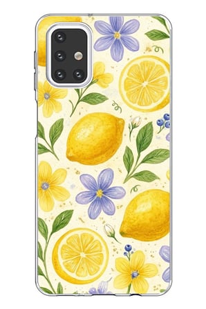 Samsung Galaxy M31s Uyumlu Sulu Boya Limon ve Çiçek Desenli Baskılı Silikon Kılıf