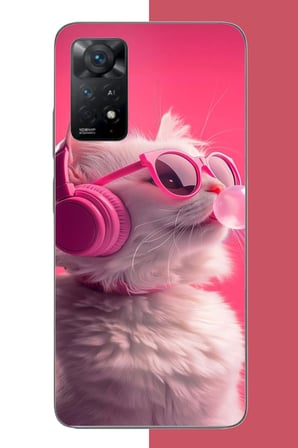 Redmi Note 11E Uyumlu pembe gözlüklü kedi Baskılı Silikon Kılıf