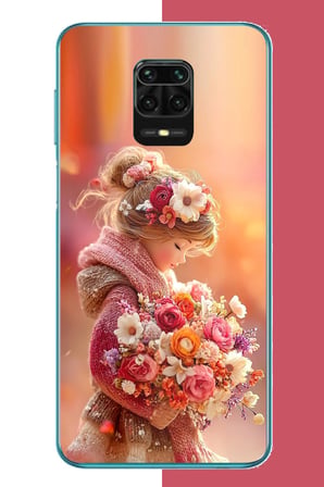 Redmi Note 9 PRO-9S Uyumlu Çiçek Demetli Küçük Kız Baskılı Silikon Kılıf
