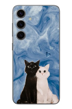 Samsung Galaxy S24 Uyumlu Siyah ve Beyaz Kedi Baskılı Silikon Kılıf