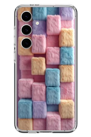Samsung Galaxy S24 FE Uyumlu Pembe Tüylü Kareler Baskılı Silikon Kılıf