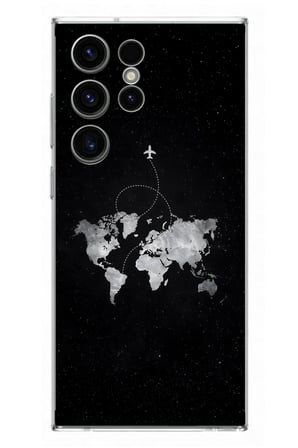 Samsung Galaxy S23 Ultra Uyumlu Dünya Haritası Uçuş Baskılı Silikon Kılıf