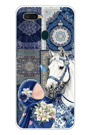 Oppo A5S-AX7-A12 Uyumlu Geleneksel Motifli Beyaz At Baskılı Silikon Kılıf
