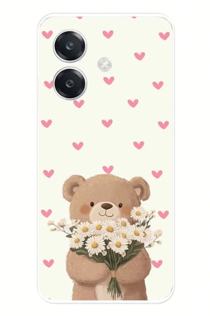 OPPO A3 Uyumlu Papatya Tutan Sevimli Ayıcık Baskılı Silikon Kılıf