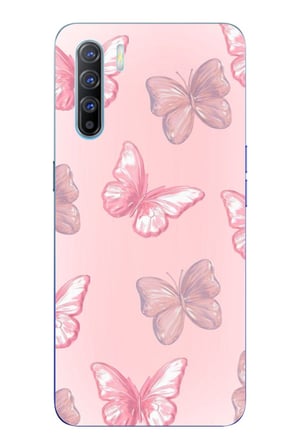 Oppo Reno 3-A91 Uyumlu Pembe Kelebekler Baskılı Silikon Kılıf