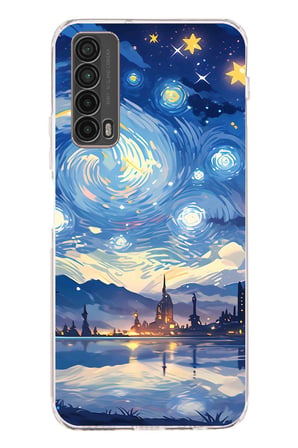Huawei P Smart 2021 Uyumlu Yıldızlı Gökyüzü ve Şehir Silüeti Baskılı Silikon Kılıf