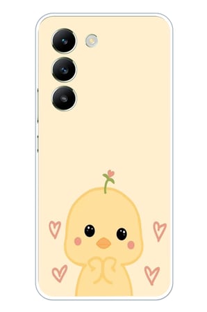 Vivo V30 Lite Uyumlu Sevimli Civciv ve Kalp Desenli Baskılı Silikon Kılıf
